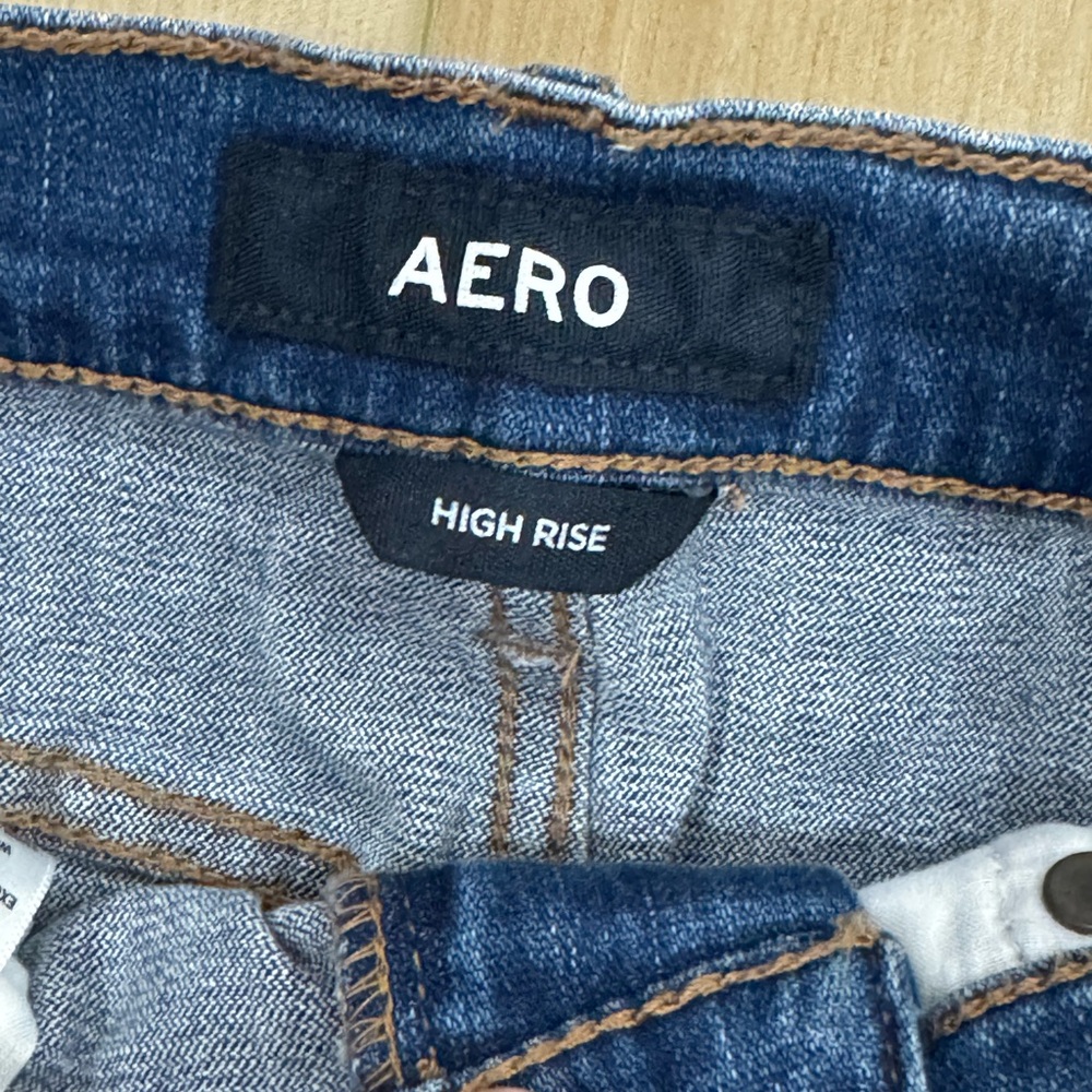 AERO High Rise Distressed Denim Mini Skirt Size 4 Frayed Hem Jean Skirt Casual - Picture 2 of 7